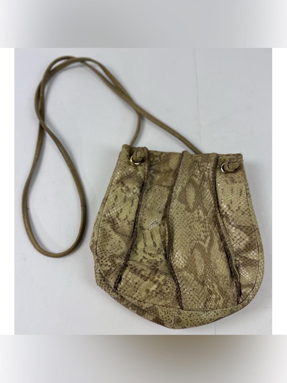 Sharif Vintage Snake Embosed Leather Tan/Brown Shoulder Crossbody Purse